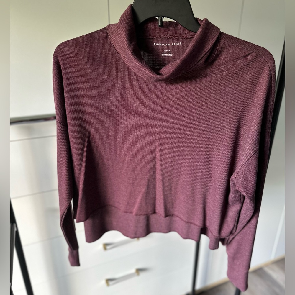 Long sleeve blouse, short torso (almost like a crop top), American eagle, M